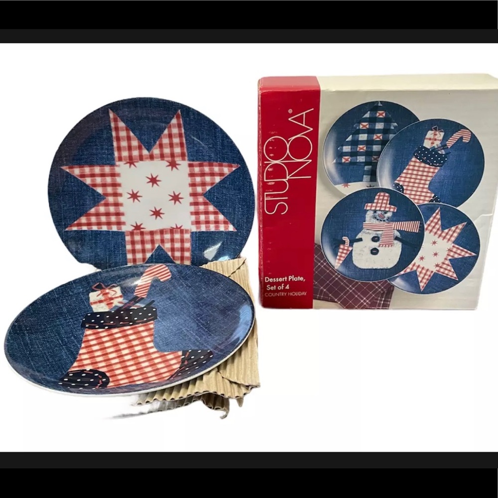 Studio Nova Country Holiday Set of 4 Salad Plates 8" Red, White & Blue Theme